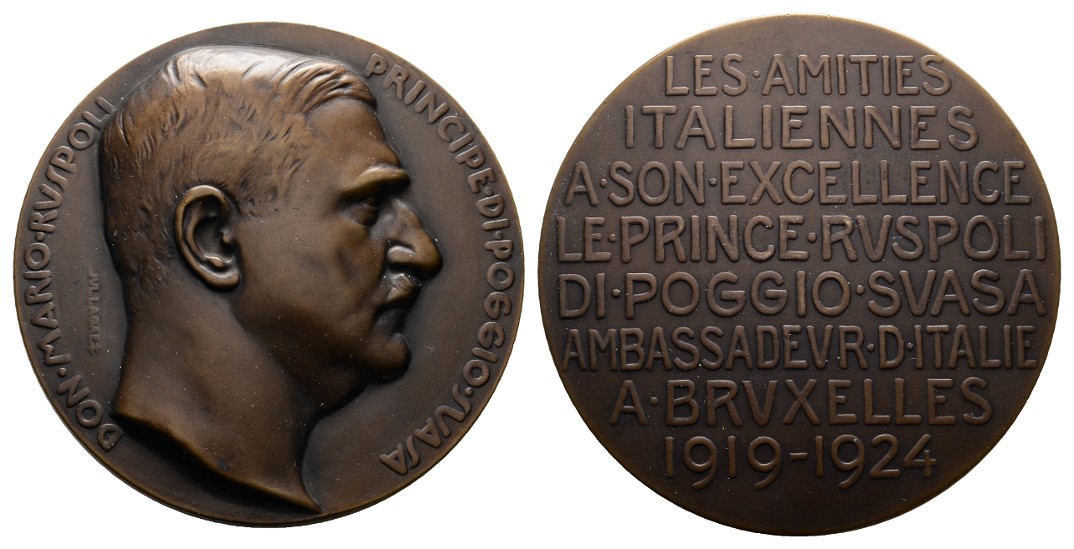  Linnartz ITALIEN, Grosse Bronzemedaille 1924 (J.Lagae), Prinz Ruspoli,71,5mm, 202,9g, vz+   