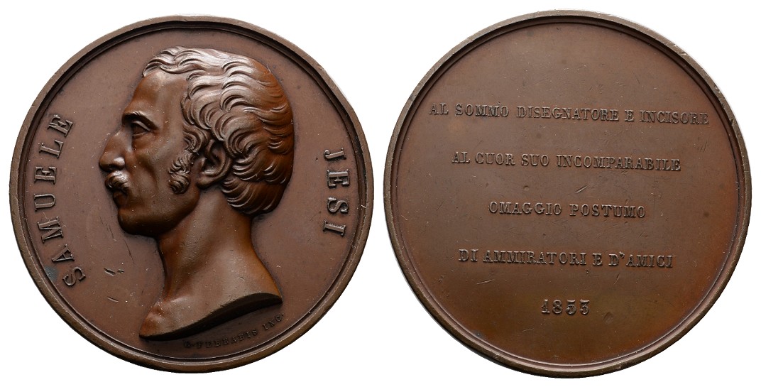  Linnartz ITALIEN, Grosse Bronzemedaille 1853 (Ferraris), Samuel Jesi, 73,1mm, 214,3g, kl. Rdf. vz   