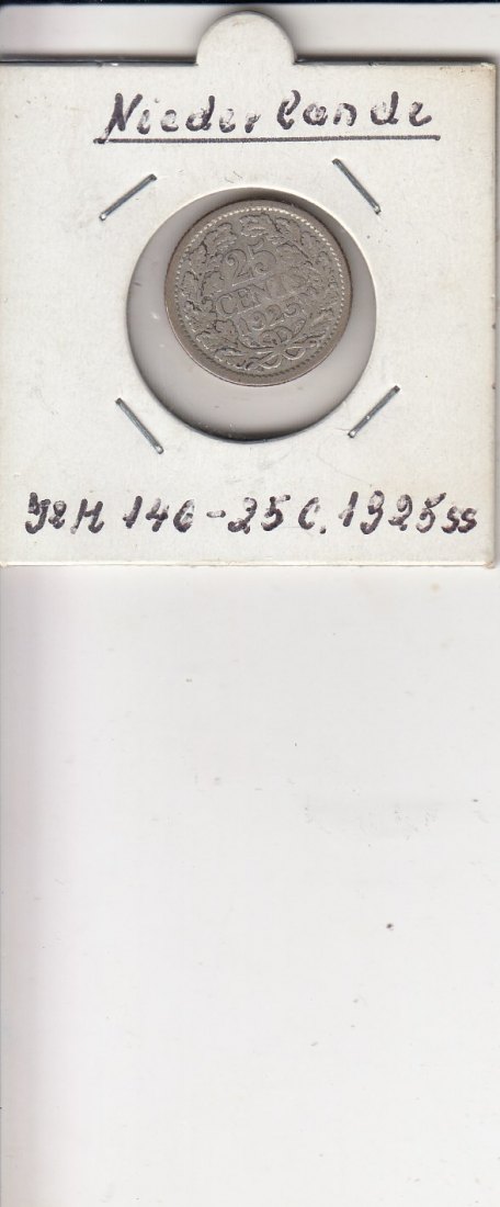 T 443 - Niederlande 25 ct. 1925 niedere Ronde ! ! ! natürliche Patina - siehe Scan