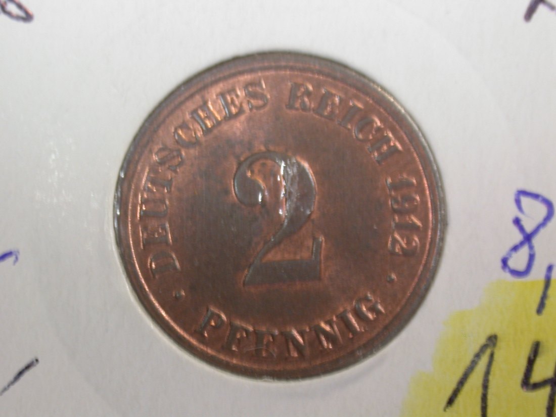 F-02 KR 2 Pfennig 1912 D in f.ST Originalbilder
