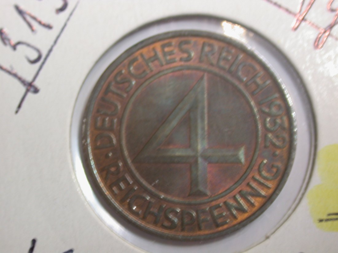 F-02 Weimar Brünnig-Taler 4 Pfennig 1932 A in vz-st Originalbilder