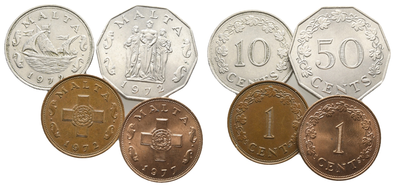  Malta; 4 Kleinmünzen 1972/1977   