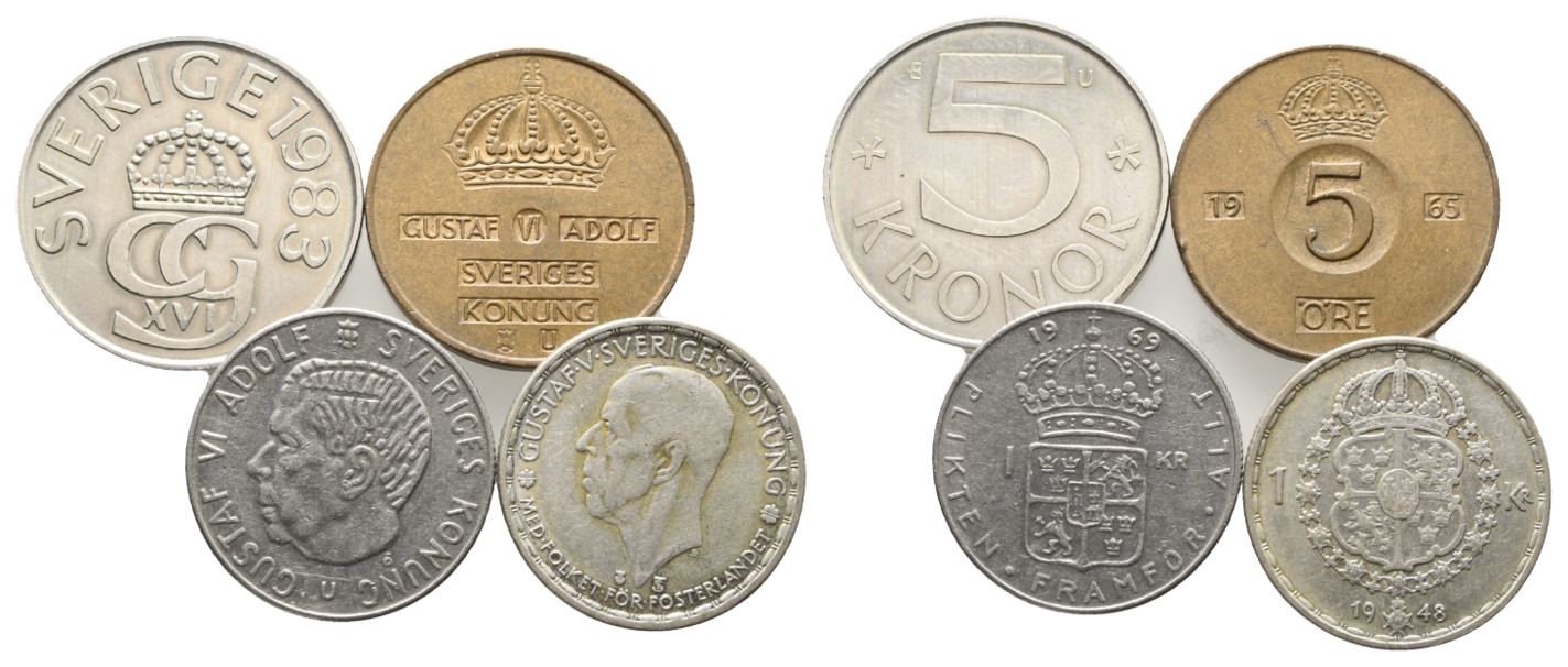  Schweden; 4 Kleinmünzen 1965/1983   
