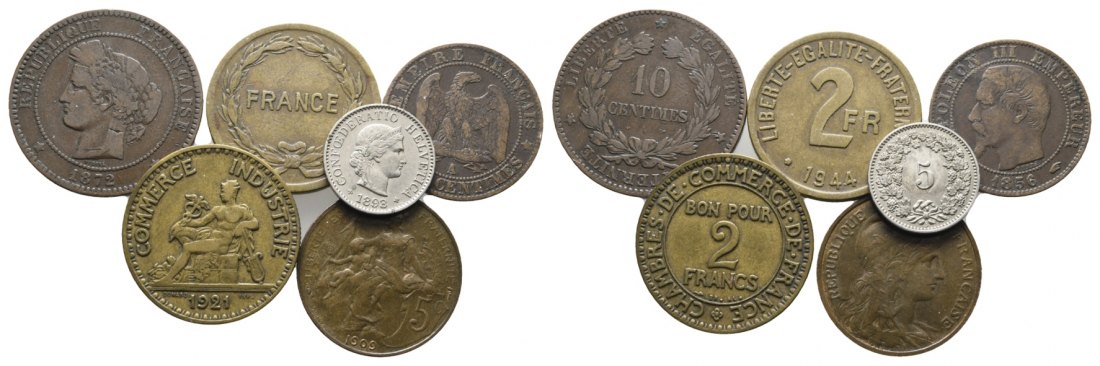  Ausland; 6 Kleinmünzen 1856/1872/1921/1909/1944/1893   