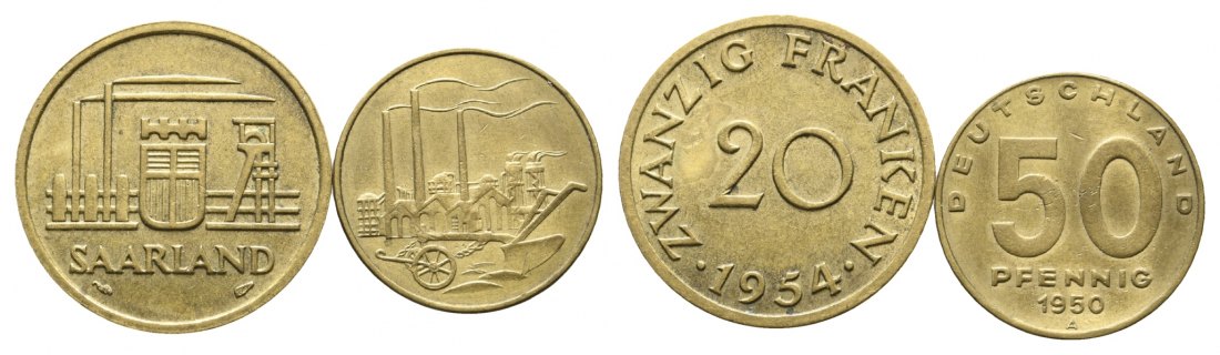  Saarland; 2 Kleinmünzen 1954/1950   