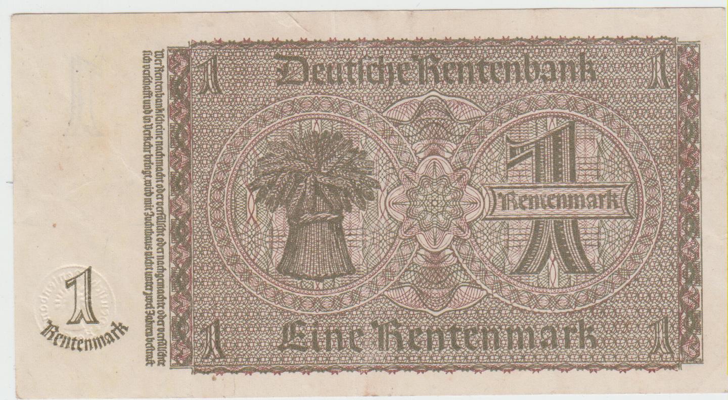  Deutsches Reich: 1 Rentenmark 1937 in Erh 2 senkr Knick Serie T   