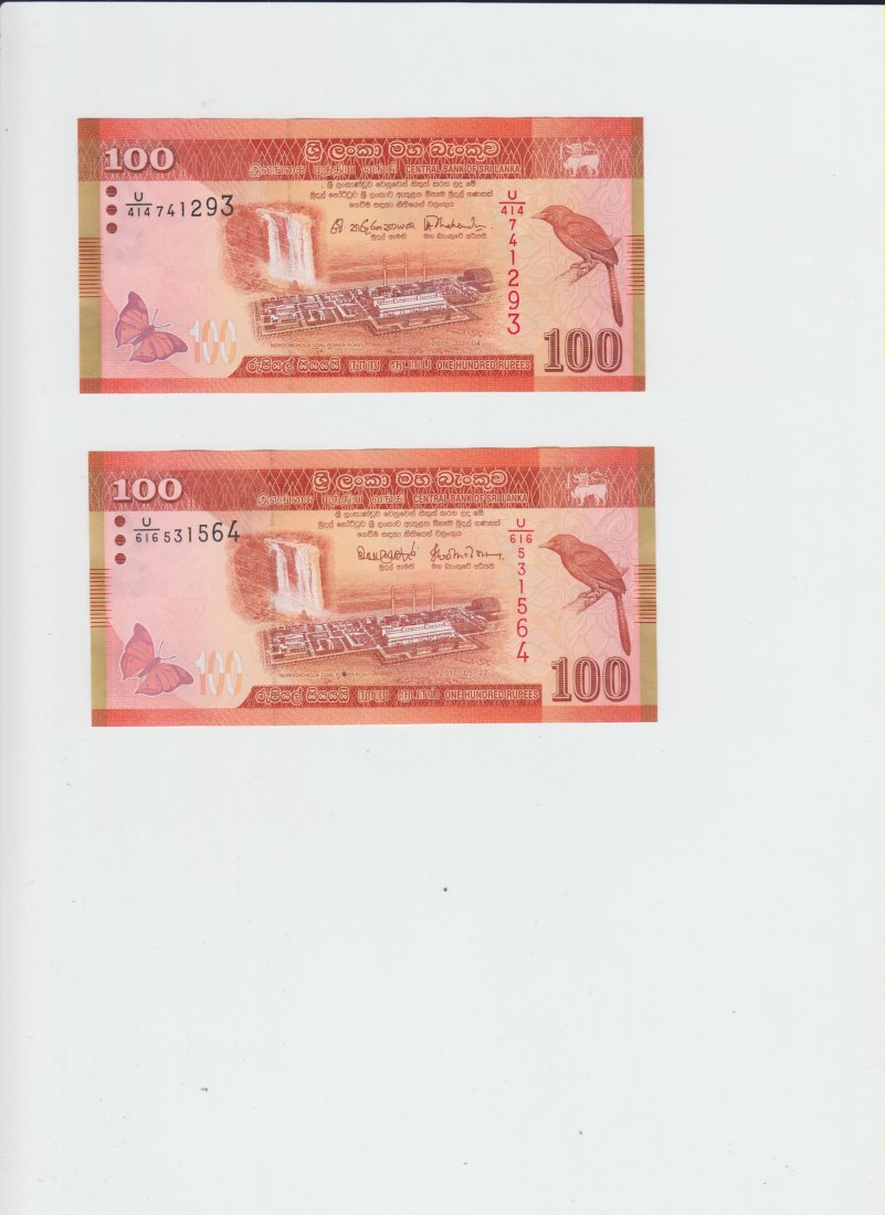  Sri Lanka 100 Rupien 2015 und 2017in Erhaltung 1 minus   