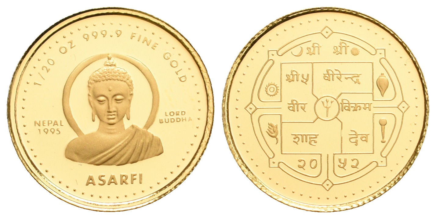 PEUS 5560 Nepal 1,55 g Feingold. Buddha Asarfi GOLD 1/20 Unze VS2052 (1995) Proof (Kapsel)