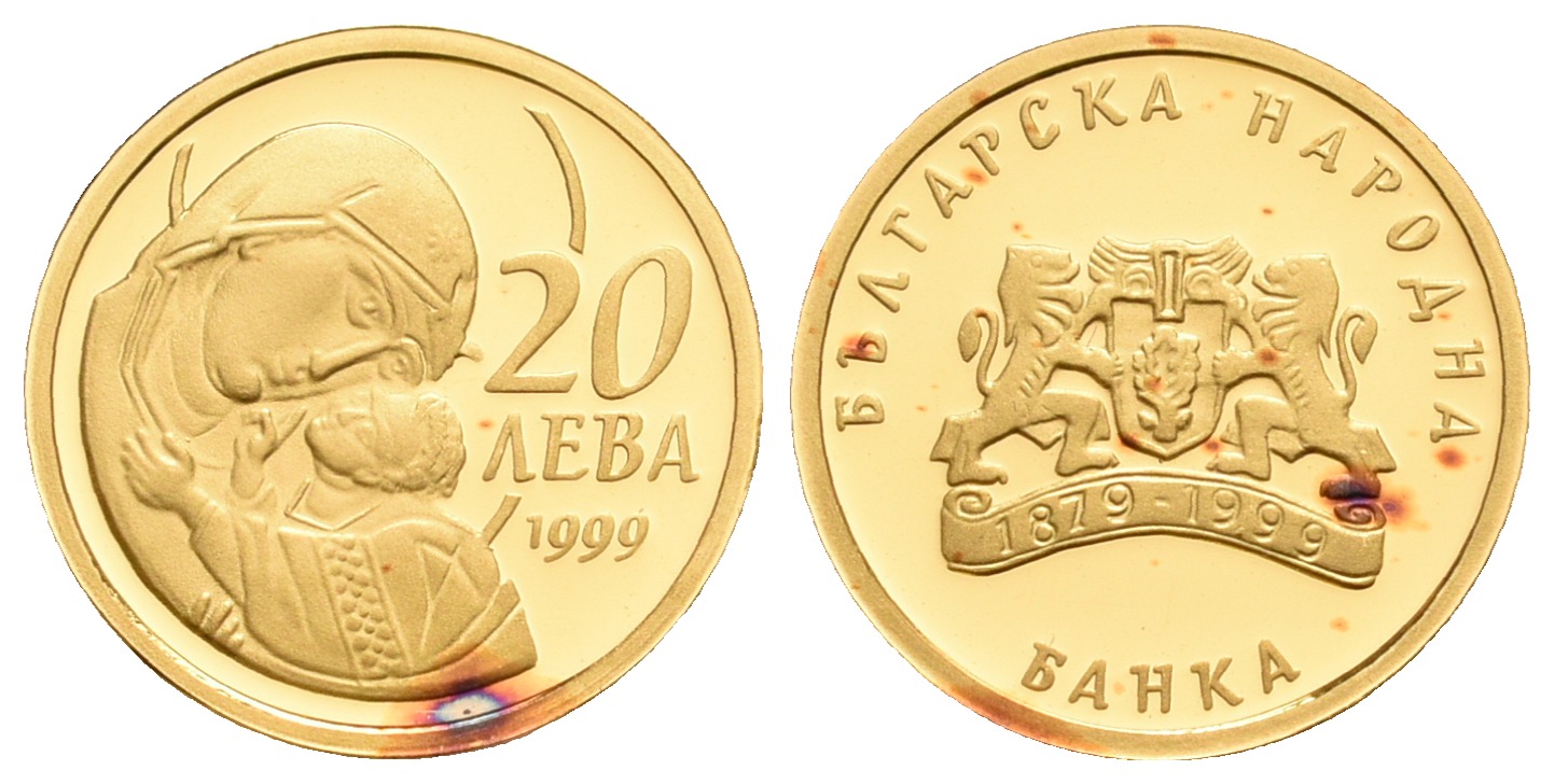 PEUS 5562 Bulgarien 1,55 g Feingold. Mutter Gottes Ikone 20 Leva GOLD 1999 Rote Flecken, Proof (Kapsel)