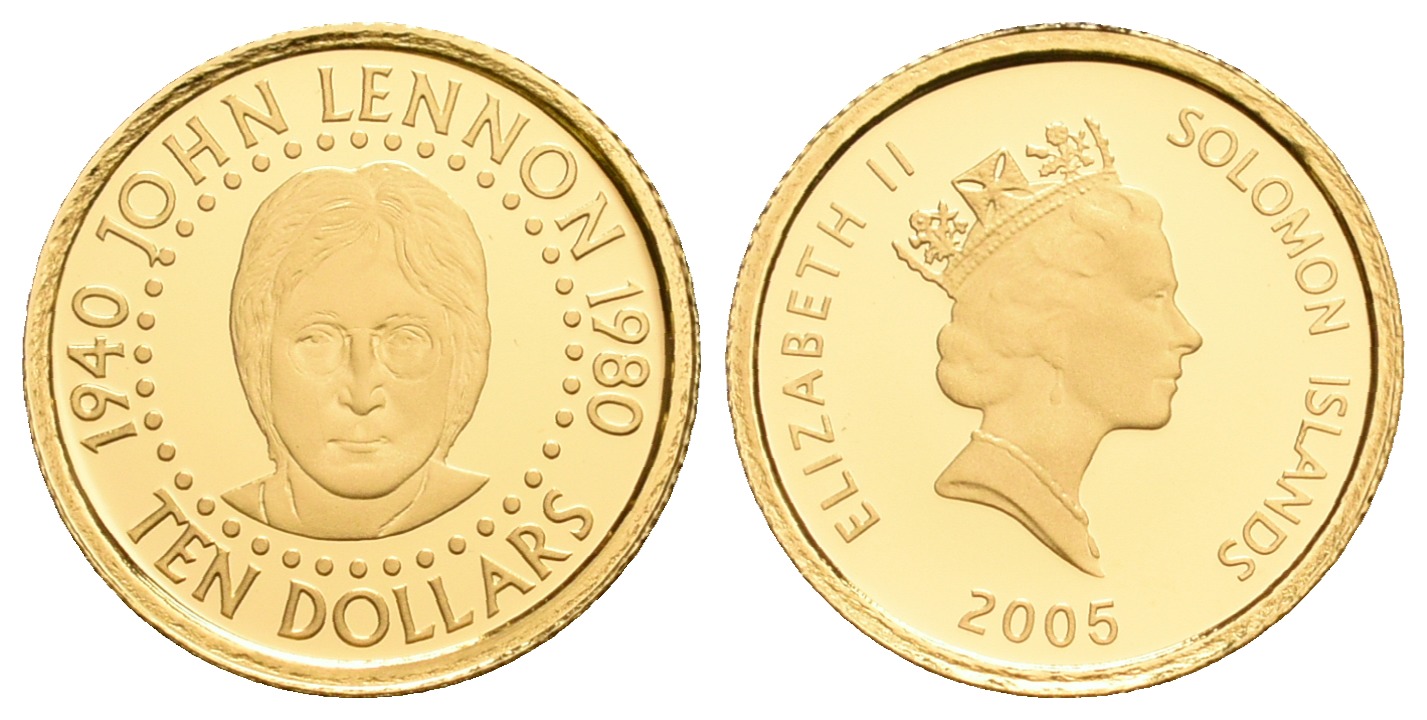 PEUS 5568 Salomon Inseln 1,24 g Feingold. John Lennon 10 Dollars GOLD 2005 Proof (Kapsel)