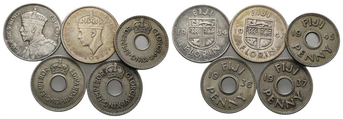  Fiji; 5 Münzen 1934-45   