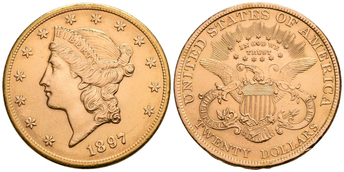 PEUS 5535 USA 30,1 g Feingold. Coronet Head 20 Dollars GOLD 1897 Sehr schön / Vorzüglich