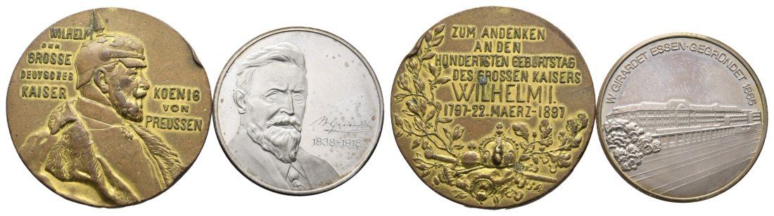  Deutschland; 2 Medaillen, Preussen 1897, 27,9 g, Ø 33 mm, Henkelspur; Essen 1918, 925 Ag   