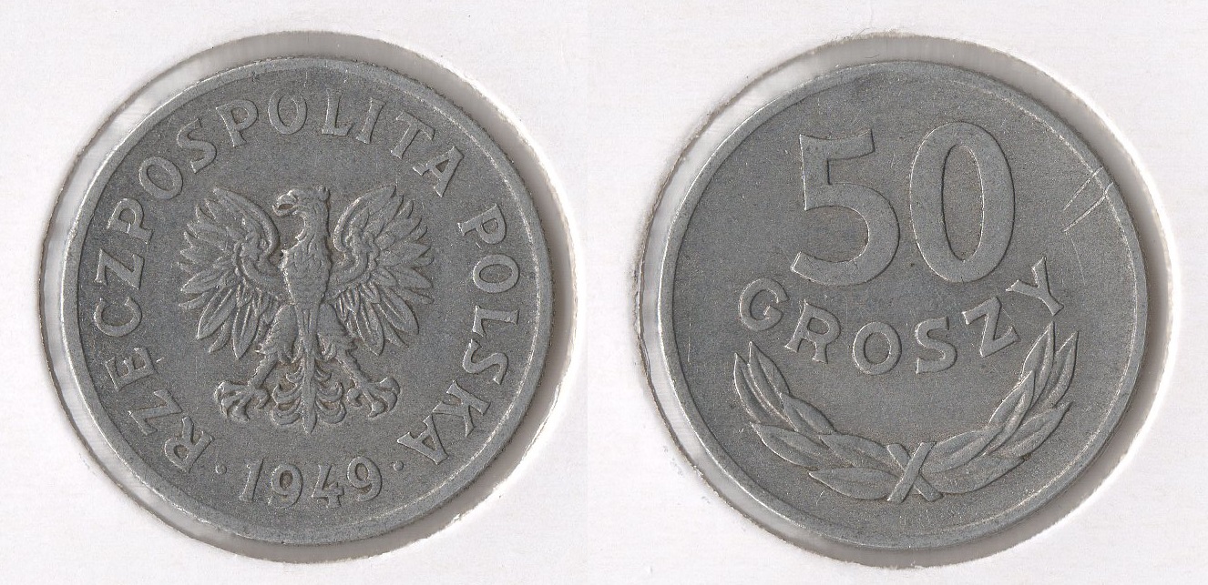  Republik Polen (1945-1952) 50 Groszy 1949 (Alu) sehr schön   