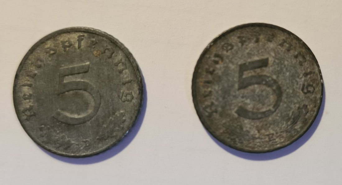 Lot 2x 5 Pfennig 1943   