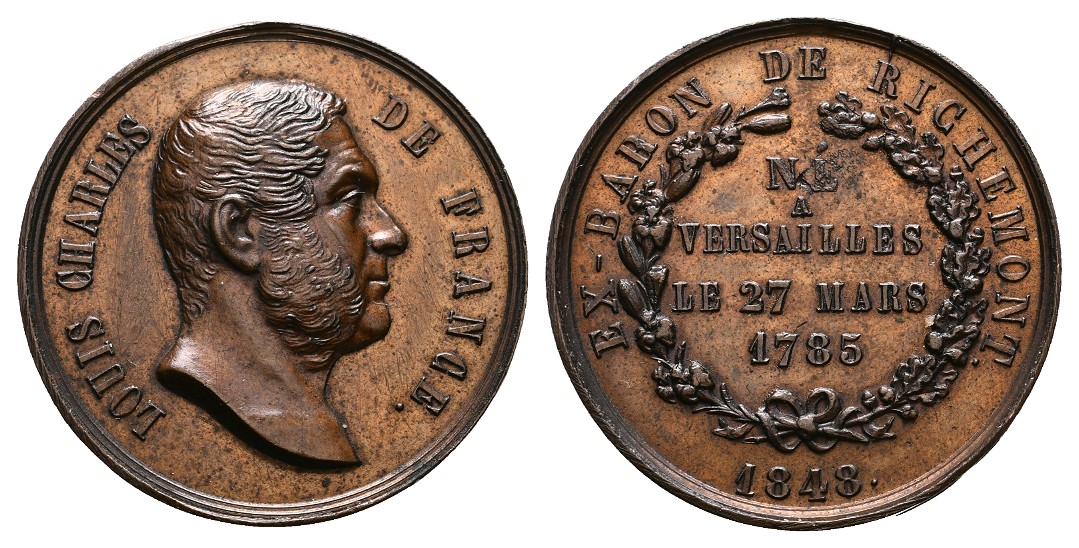  Linnartz Frankreich Bronzemedaille 1848 Louis Charles de France Rd bearbeitet vz Gewicht: 15,7g   