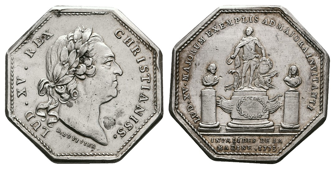  Linnartz Frankreich Ludwig XV. Silbermedaille 1773 a.d. Marineversicherung ss-vz Gewicht: 17,5g   