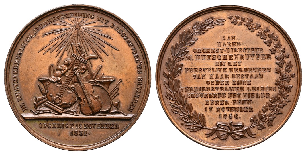  Linnartz Niederlande Bronzemedaille 1856 25. Jubiläum Musikfest Schiedam fstgl Gewicht: 32,5g   