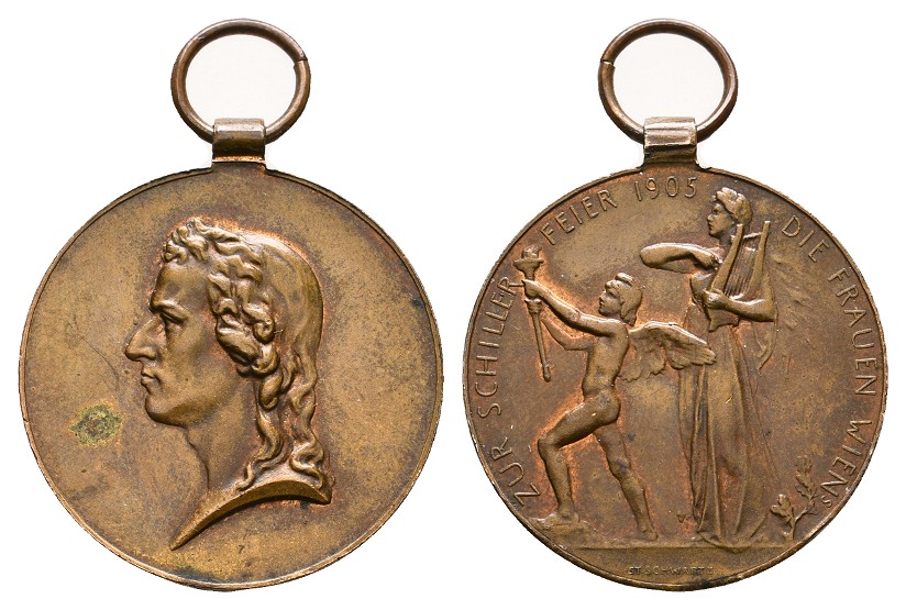  Linnartz Schiller Bronzeanhänger 1905 (Schwartz) mit Öse vz Gewicht: 8,1g   