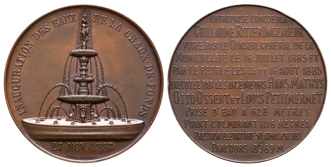  Linnartz Medicina in Nummis Schweiz Neuenburg Bronzemedaille 1887 (Durussel) vz Gewicht: 52,0g   