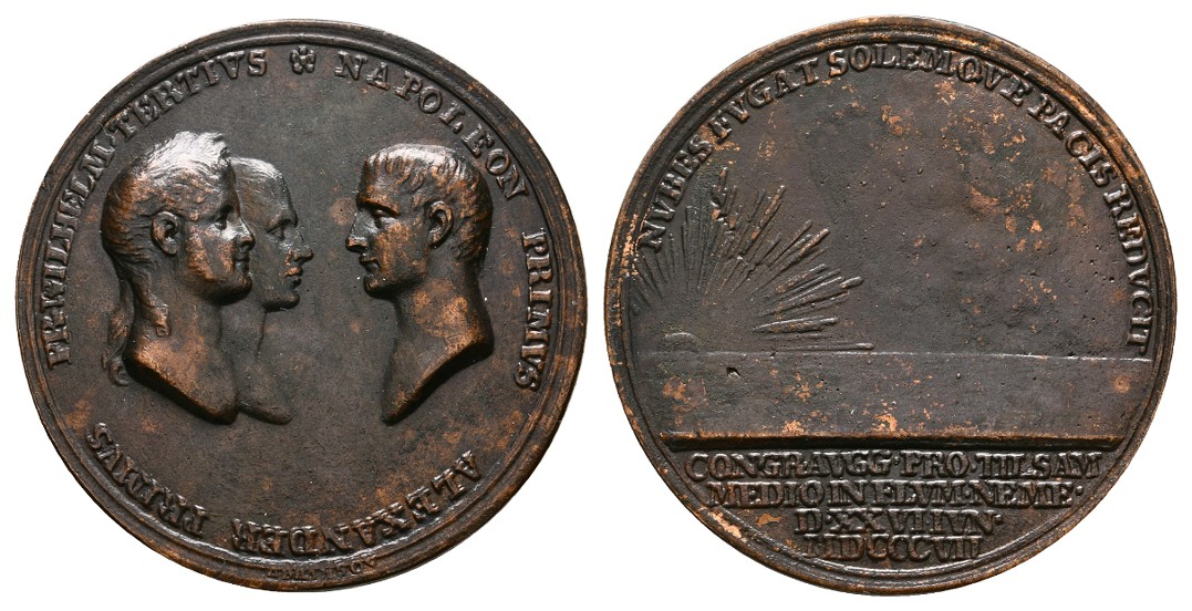  Linnartz Preussen/Russland/Frankreich Gussmedaille 1807 (Abramson) ss-vz Gewicht: 21,1g   