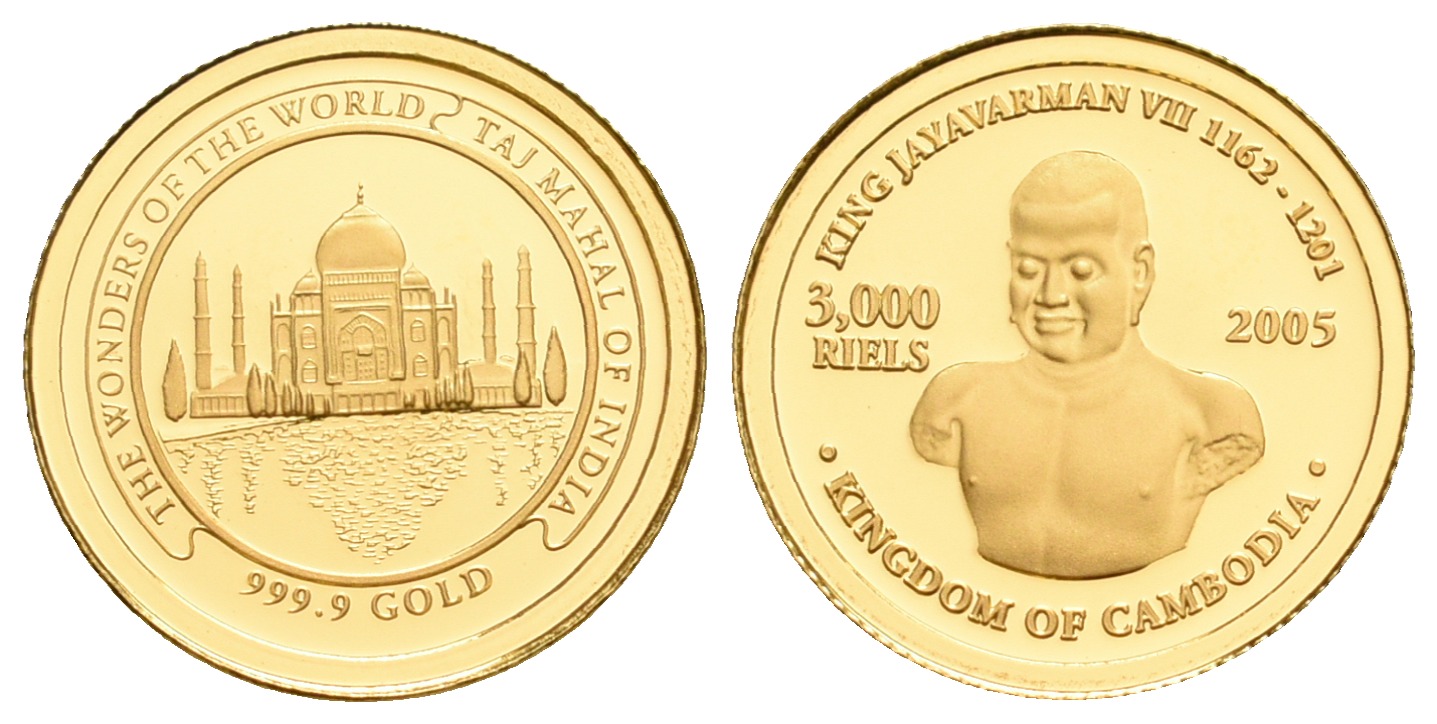 PEUS 5573 Kambodscha 1,24 g Feingold. Taj Mahal 3000 Riels GOLD 2005 Proof (Kapsel)