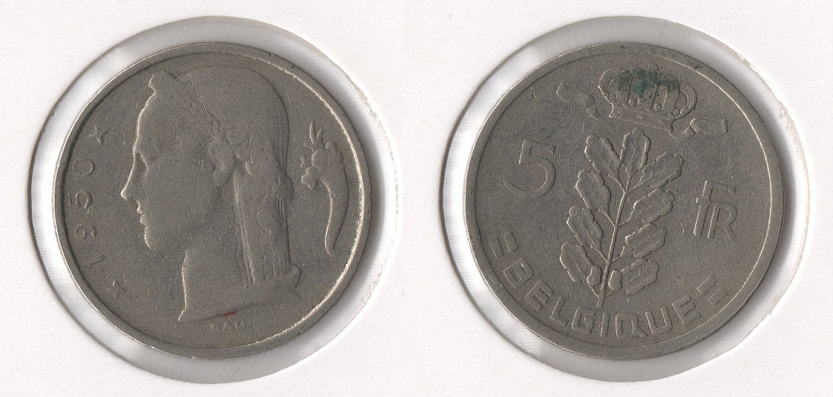  Belgien 5 Francs 1950 franz. (K-N) Lèopold III. (1934-1951) Schön# 106   