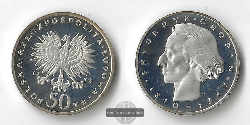  Polen,  50 Zloty  1972 Fryderyk Chopin FM-Frankfurt   Feinsilber: 9,48g   