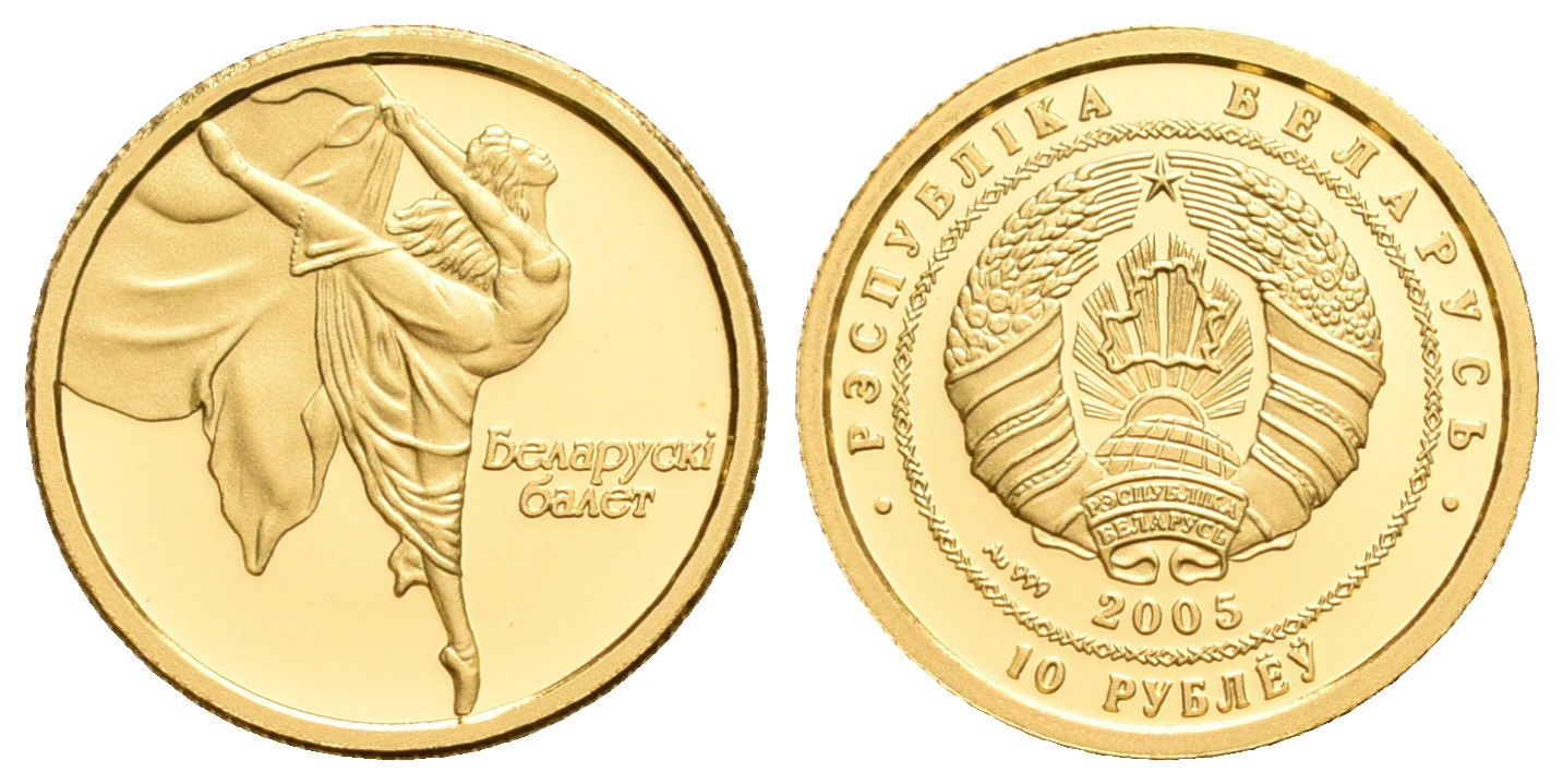 PEUS 5583 Weißrussland 1,24 g Feingold. Tanzende Ballerina 10 Rubel GOLD 2005 Proof (Kapsel)