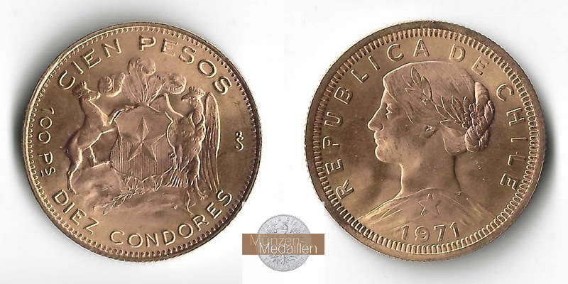 Chile MM-Frankfurt  Feingold: 18,30g 100 Pesos 1971 