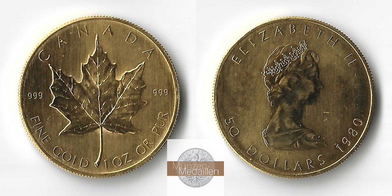 Kanada MM-Frankfurt Feingold: 31,1g 50 Dollar (Maple Leaf) 1980 