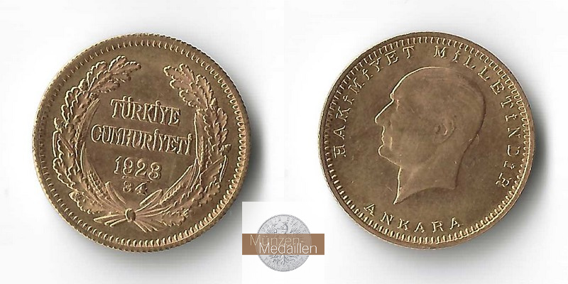 Türkei(Republik) 100 Kurush MM-Frankfurt Feingold: 6,62g Mustafa Kemal Atatürk 1923/34 (1957) 
