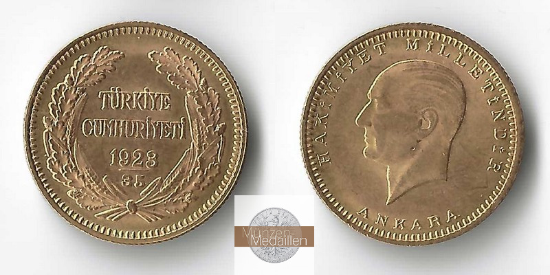 Türkei(Republik) 100 Kurush MM-Frankfurt Feingold: 6,62g Mustafa Kemal Atatürk 1923/35 (1958) 