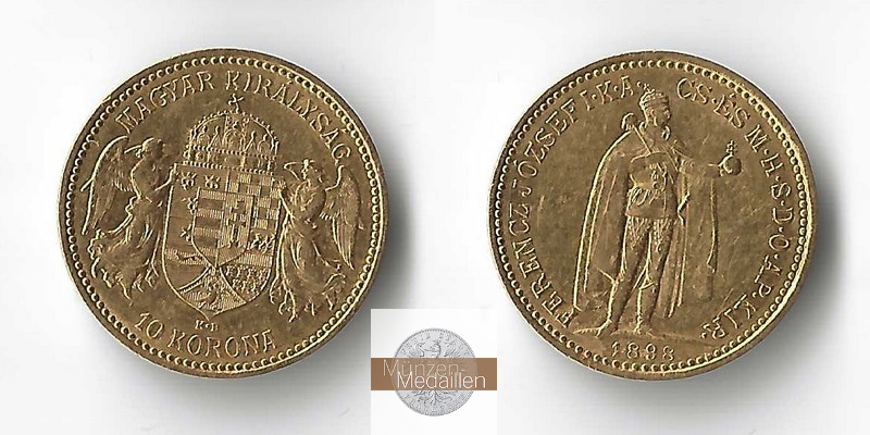 Ungarn MM-Frankfurt Feingold: 3,05g 10 Kronen 1898 
