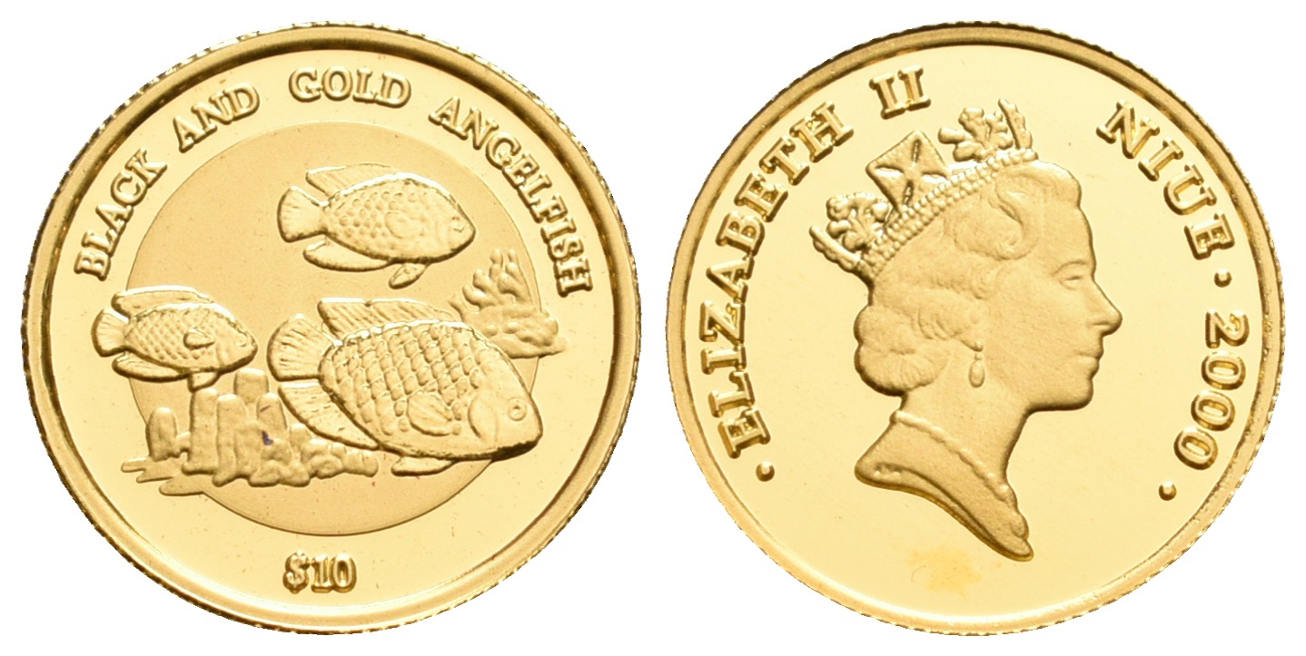 PEUS 5588 Niue 1,24 g Feingold. Schwarz-Goldener Kaiserfisch 10 Dollars GOLD 2000 Proof (Kapsel)