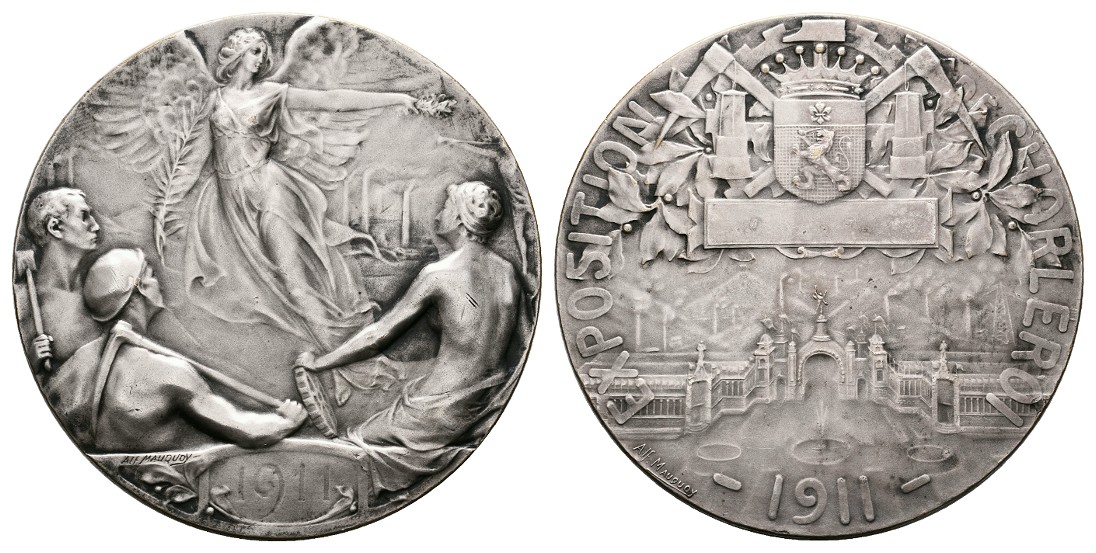  Linnartz Belgien Charleroi versil.Bronzemedaille 1911(Mauquoy) Bergbauausstellung vz+ Gewicht: 84,7g   