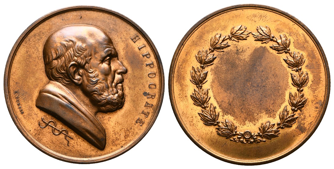  Linnartz Medicina in nummis Bronzeprämienmedaille o.J.(Dubois) Hippokrates vz-stgl Gewicht: 58,8g   