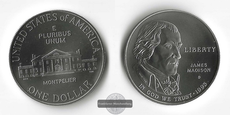  USA,  1 Dollar   1993 S    James Madison and Bill of Rights    FM-Frankfurt  Feinsilber: 24,06g   