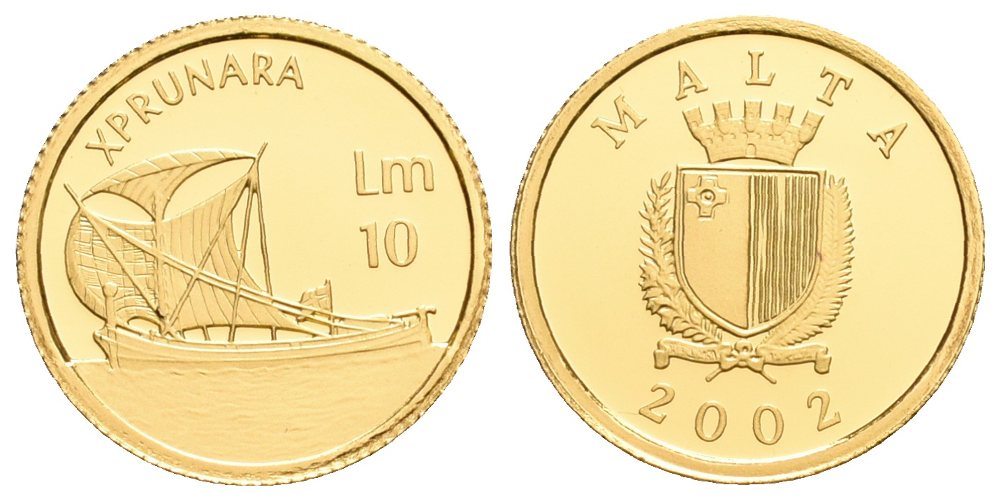 PEUS 5591 Malta 1,25 g Feingold. Segelboot 10 Liri GOLD 2002 Proof (Kapsel)