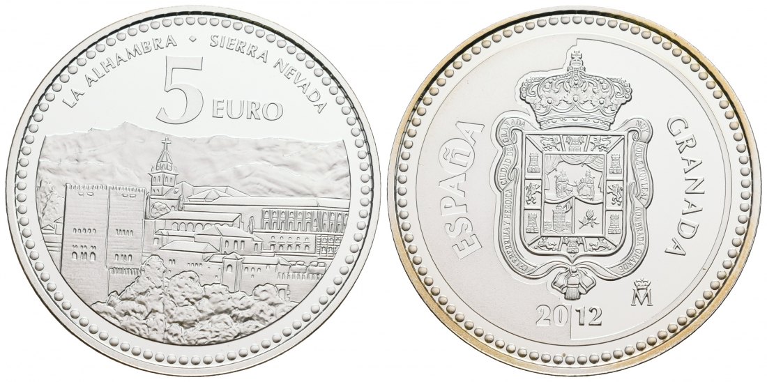 PEUS 5632 Spanien 12,5 g Feinsilber. Granada 5 Euro Silber 2012 Proof (Kapsel)