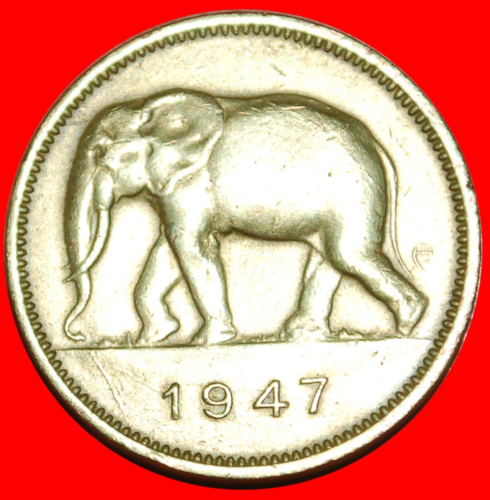  • SÜDAFRIKA ELEFANT (1946-1947): BELGISCHER KONGO ★ 2 FRANKEN 1947! UNGEWÖHNLICH! OHNE VORBEHALT!   