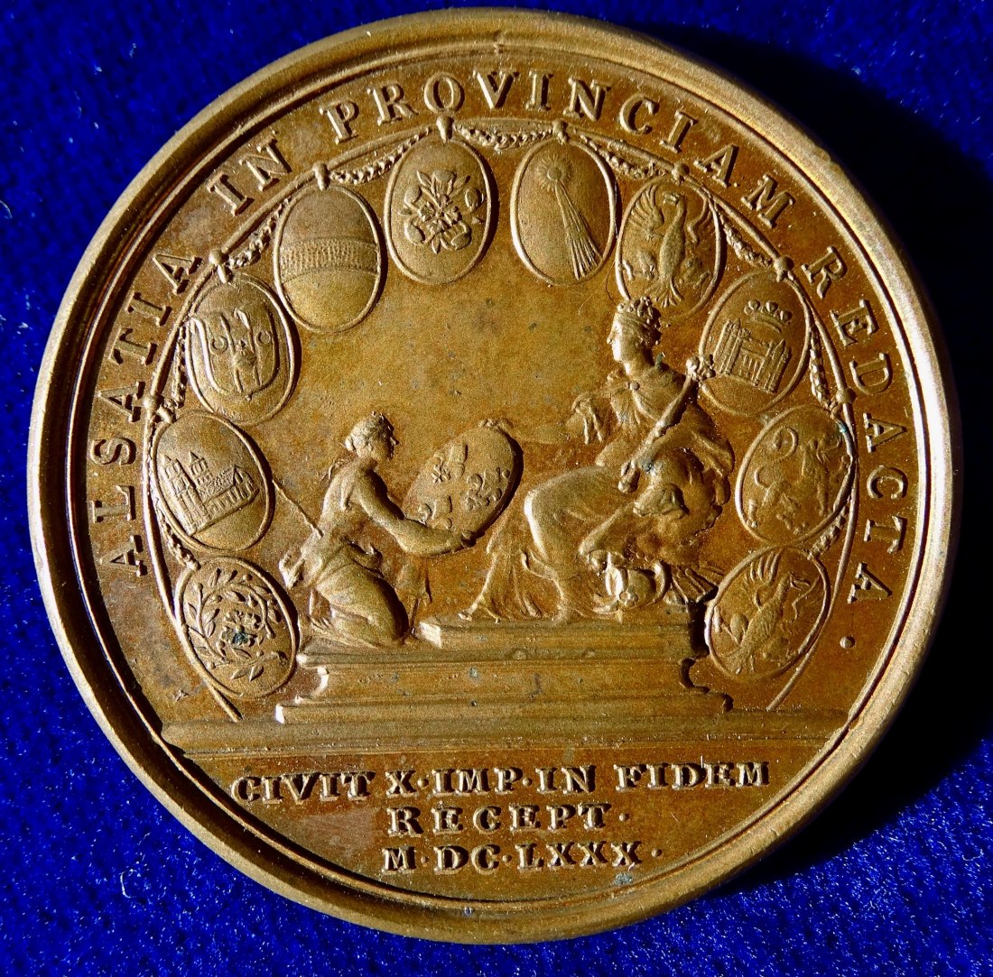  Medaille 1680 Unterwerfung der Decapolis (10 Freie Reichsstädte im Elsass) unter Louis XIV   