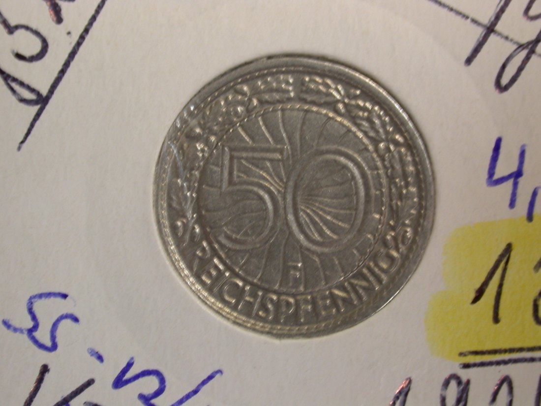  F-03  Weimar  50 Pfennig 1927 F in ss-vz/vz  Originalbilder   