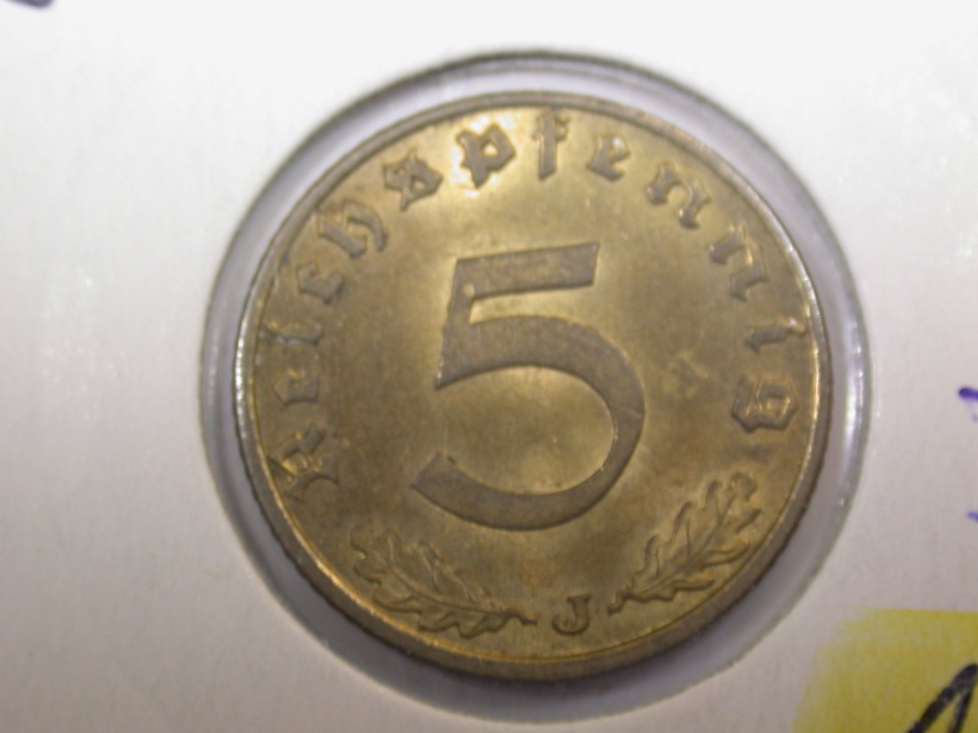 F-03 3.Reich 5 Pfennig 1939 J in vz-st Originalbilder