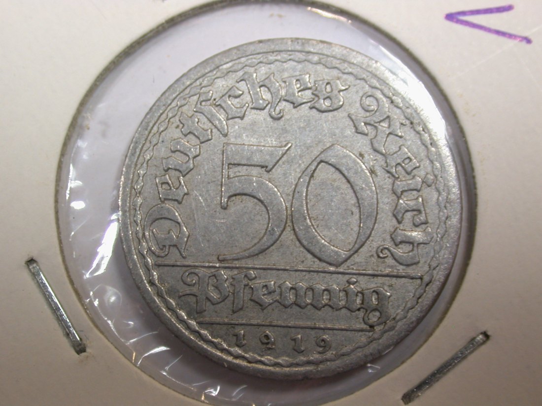 F-03 Weimar 50 Pfennig 1919 A in ss-vz Originalbilder