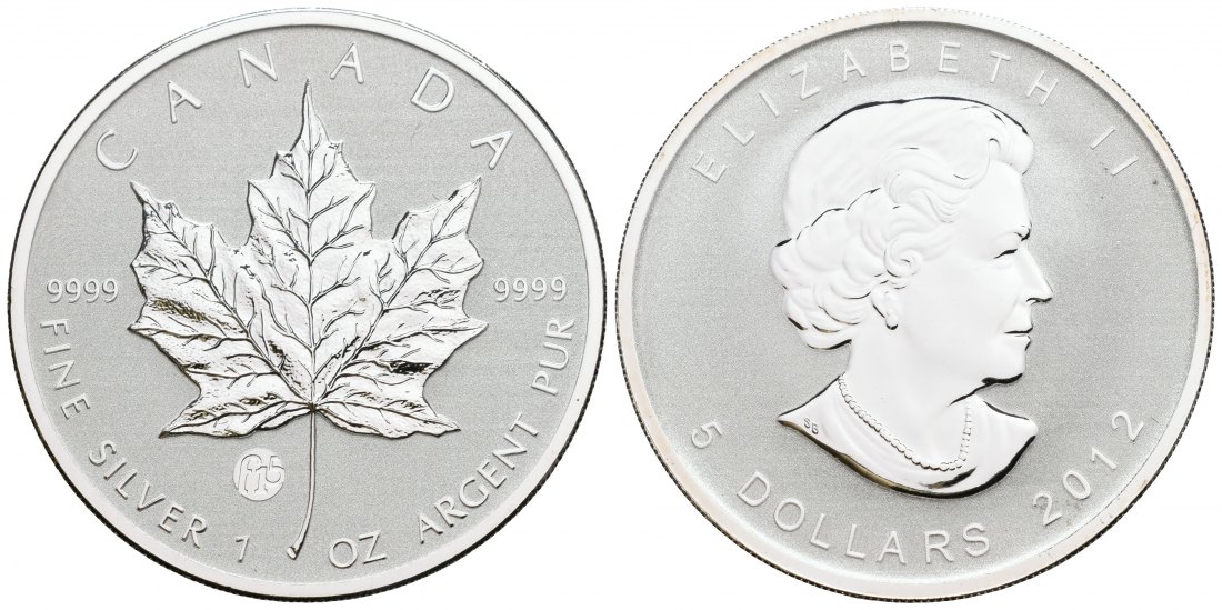 PEUS 5636 Kanada 31,1 g Feinsilber. Maple Leaf mit Privy mark F15 5 Dollars SILBER Unze 2012 Uncirculated (Kapsel)
