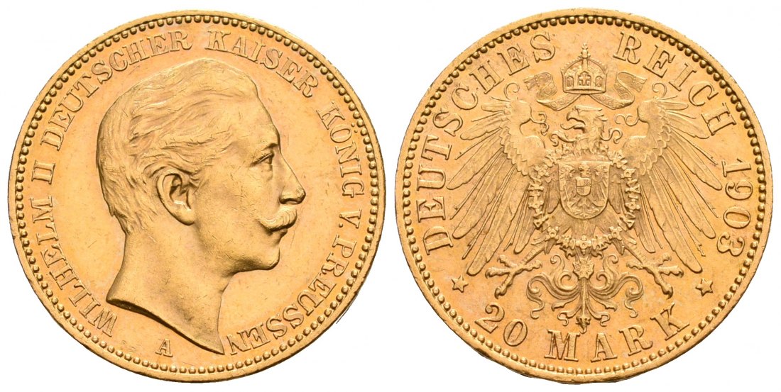 PEUS 5641 Kaiserreich - Preußen 7,17 g Feingold. Wilhelm II. (1888 - 1918) 20 Mark Gold 1903 A Sehr schön / Vorzüglich