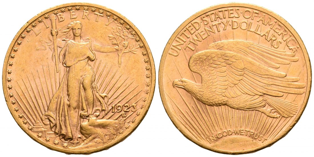 PEUS 5642 USA 30,1 g Feingold 20 Dollars GOLD 1923 Kl. Kratzer, Sehr schön / Vorzüglich