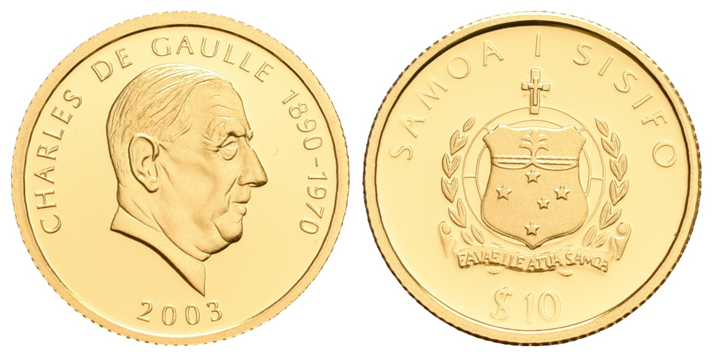 PEUS 5595 Samoa 1,24 g Feingold. Charles de Gaulle 10 Tala GOLD 2003 Proof (Kapsel)