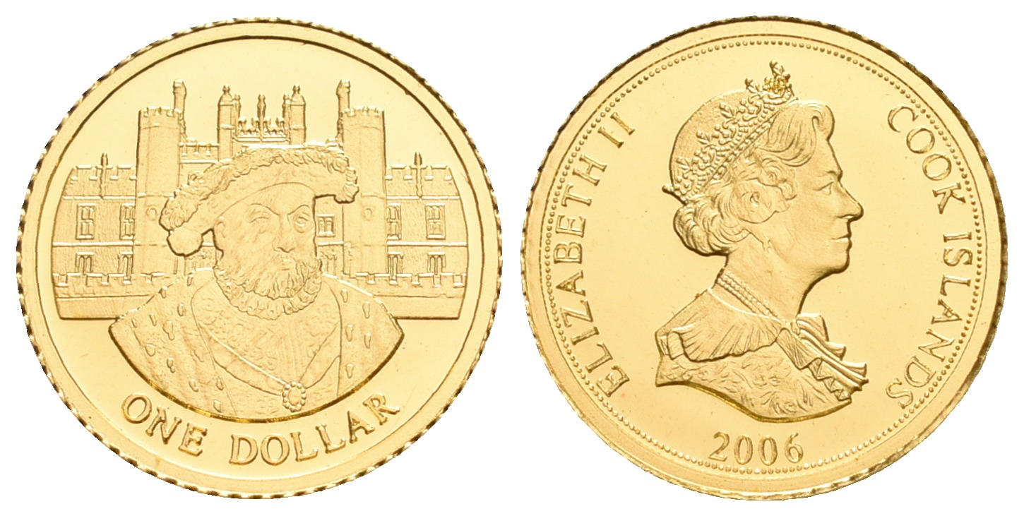 PEUS 5599 Cook Inseln 1,24 g Feingold. Heinrich VIII. Tudor von England Dollar GOLD 2006 Proof (Kapsel)